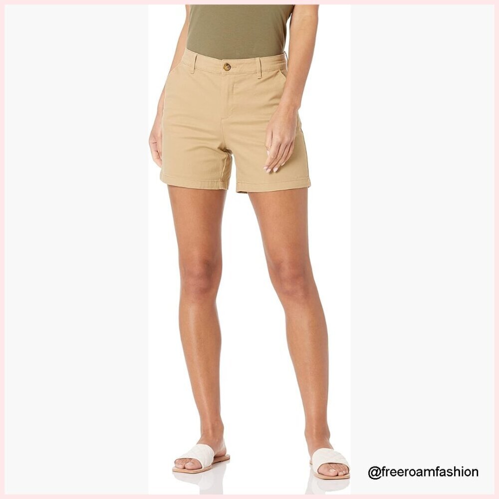 Mid-Rise Slim-Fit 5 Inch Inseam Cotton Twill Shorts Straight Curvy Fit